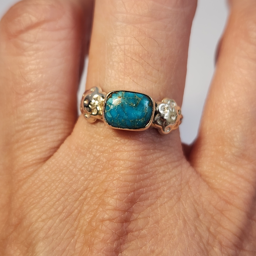 NWT 925 Artisan Natural Turquoise Bezel Set Stone Ring Sz 8 Vintage